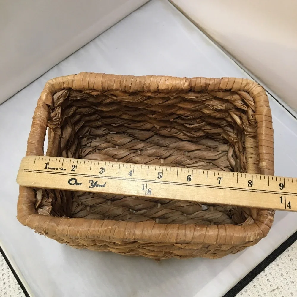 Woven Storage Basket Home Decor Small Tan Water Hyacinth Rectangular Farmhouse
